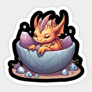 sleeping baby dragon in the bowl full crystal Sticker